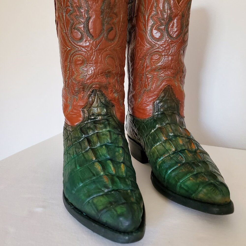 Crocodile alligator 7 1/2 painted brown green tan western cowboy boots rodeo